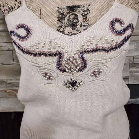MARC D'ALCY Wool and Silk Blend beaded and pearl embellished sweater tank size M - Picture 2 of 11